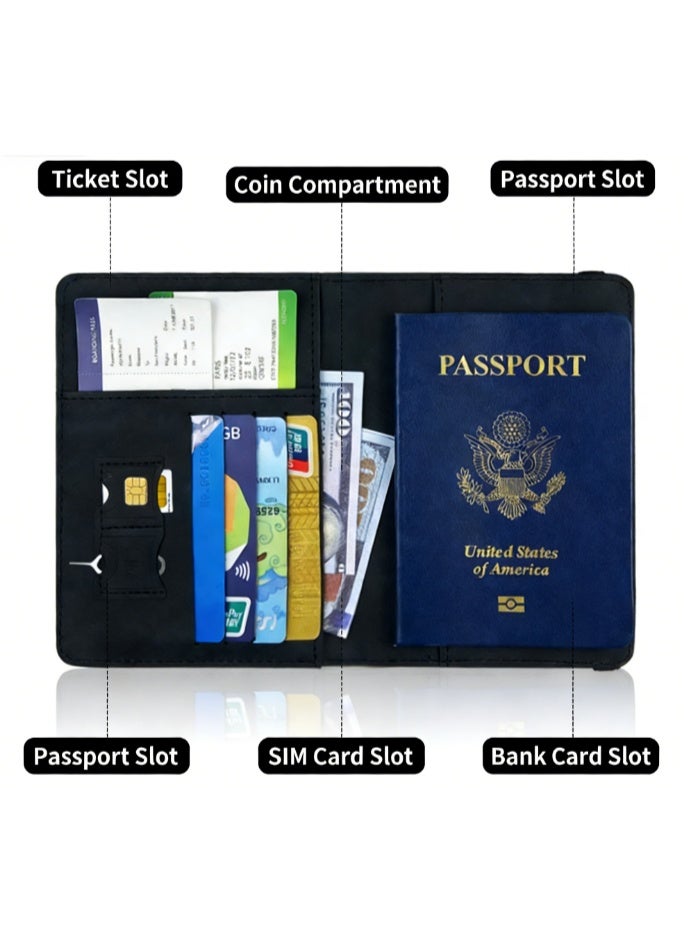 ووفيكسر محفظة لحمل جواز السفر ومستلزمات السفر الأساسية، غطاء جواز سفر مع جيوب للبطاقات، إكسسوارات سفر ضرورية للنساء والرجال، لون أسود. - Image 2